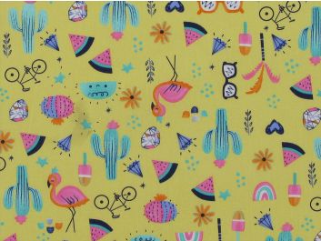 Summer Icons Cotton Poplin Print, Yellow