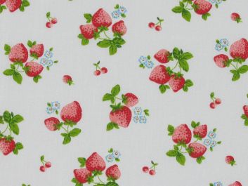 Summer Strawberry Polycotton Print, White