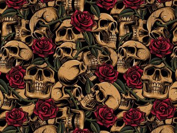 Tattoo Skulls Cotton Poplin Print, Camel