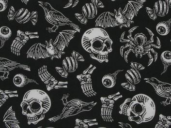 Trick or Treat Halloween Polycotton Print, Black