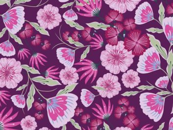 Tropical Ambient Flora Cotton Print, Purple