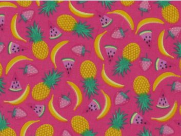 Tropical Fruit Salad Polycotton, Cerise