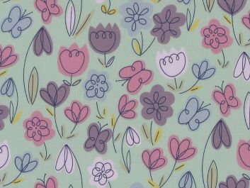 Tulip Garden Doodle Polycotton, Mint