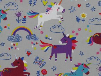 Unicorn Sketch Cotton Print, Silver