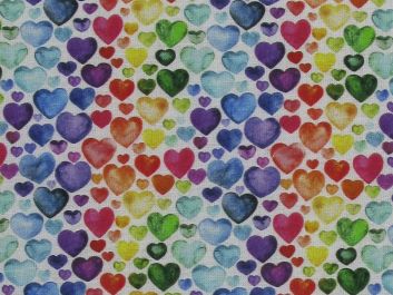 Watercolour Rainbow Hearts Cotton Print