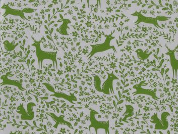 Winter Forest Scene Polycotton Print, Green