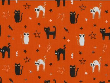 Witches Cat Polycotton, Orange