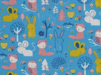Woodland Cuties Polycotton Print, Turquoise