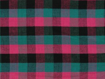 Woven Noile Silk Multi Check, Fuchsia and Jade