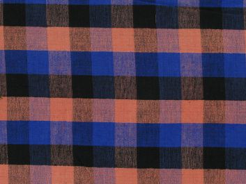 Woven Noile Silk Multi Check, Peach and Blue