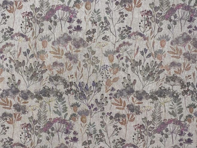 Linen Look Printed Panama, Vintage Garden, Heather