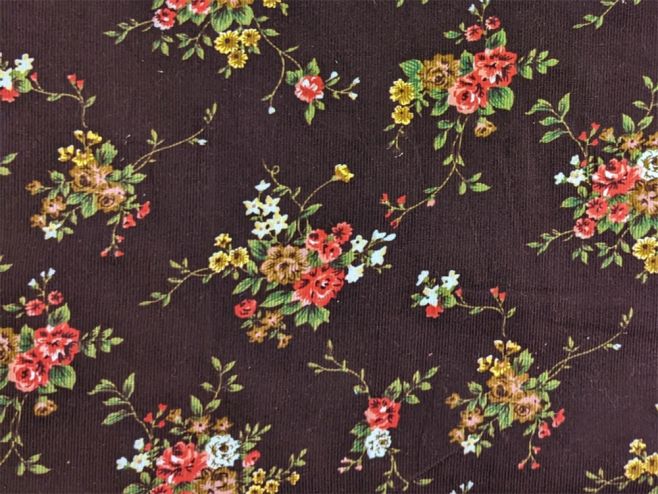 Vintage Rose Printed Needlecord, Wine